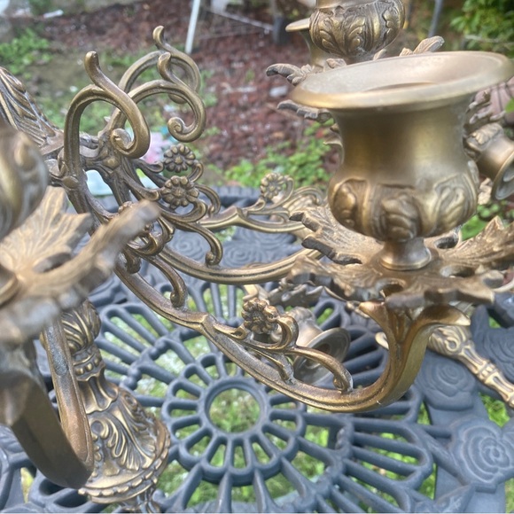2 Vintage Baroque Style Large Brass Five Candle Candelabra From 1970 - Picture 12 of 16